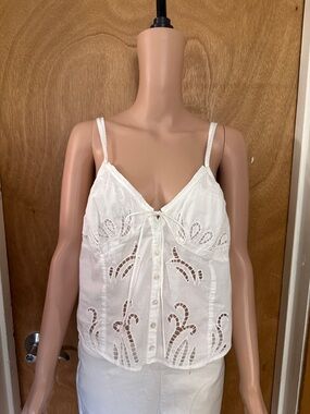 Free People White Eyelet Tie-Front Camisole